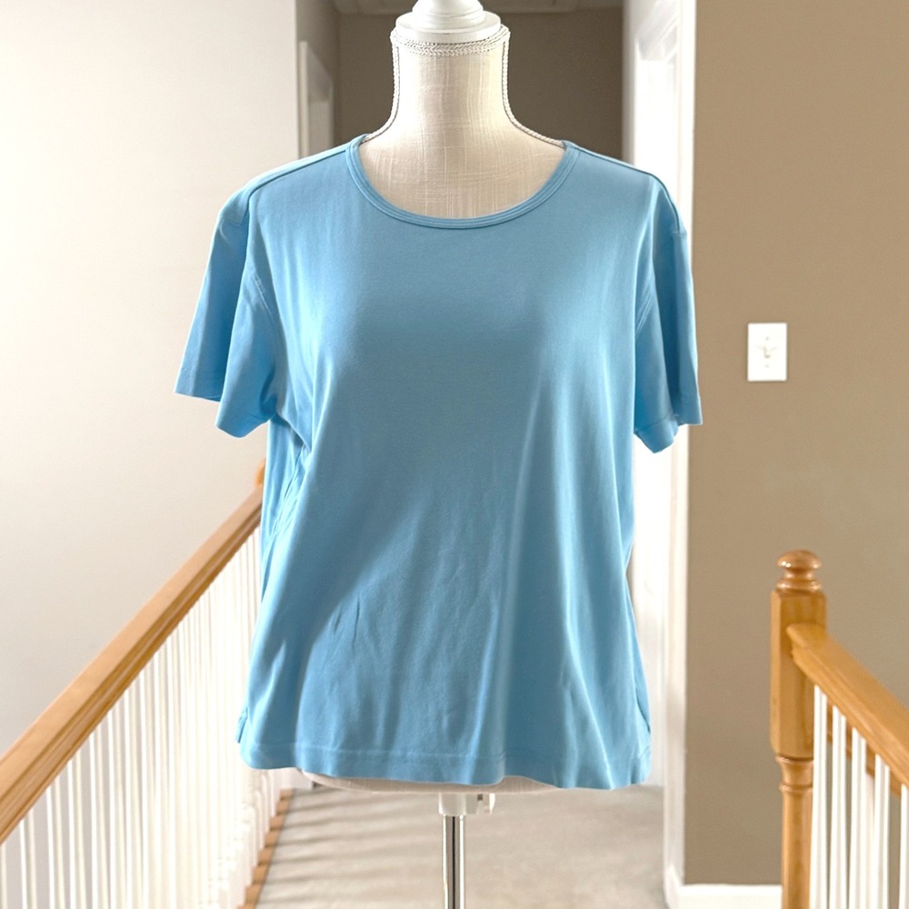 Eddie Bauer Womens XL Light Blue Short Sleeve 100% Cotton T-Shirt Crewneck Top